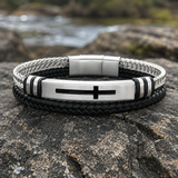 Two‑Layer Braided Leather Cross Bracelet