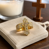 Christian Cross Statement Ring with 5A+ Cubic Zirconia – Silver & 14K Gold Plated