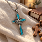 Faith Through Every Thorn – Turquoise Cross Necklace with Crown of Thorns | Christian Jewelry Gift