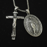 Jesus Cross and Virgin Mary Combination Necklace Pendant
