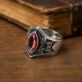 Vintage Gothic Scroll Engraved Marquise Stone Mens Signet Ring