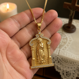 Our Lady of Guadalupe Temple‑Style Rhinestone Inlaid Stainless Steel Necklace