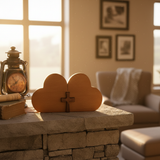 Double Heart Cross Wooden Ornament - Fireplace Lifestyle
