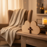 Double Heart Cross Wooden Ornament - Warm Home