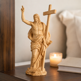 “He Is Risen” — Hand-Carved Boxwood Jesus Resurrection Statue | Symbol of Hope, Faith & New Life