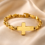 Men’s Hammered Textured Cross Bracelet, 316L Stainless Steel Irregular Link Chain Bracelet, 4‑Color Faith Religious Jewelry Gift for Men
