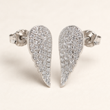 Angel Wing Moissanite Stud Earrings, Solid 925 Sterling Silver Pave Setting Wing Earrings, Guardian Symbol Jewelry Gift for Women