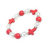 Crucifix Bracelet Turquoise Sparkling Diamonds Pearls Single Loop Bracelet - BGCOPPER