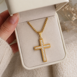 Minimalist Full Paved Cubic Zirconia Stainless Steel Cross Necklace