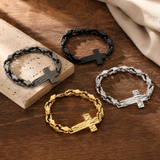Men’s Hammered Textured Cross Bracelet, 316L Stainless Steel Irregular Link Chain Bracelet, 4‑Color Faith Religious Jewelry Gift for Men