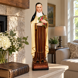 St. Thérèse of Lisieux Statue – 22.4" Little Flower of Jesus with Roses & Crucifix | Catholic Prayer & Home Altar Decor