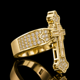 Christian Cross Statement Ring with 5A+ Cubic Zirconia – Silver & 14K Gold Plated - size and finish detail