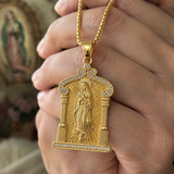 Our Lady of Guadalupe Temple‑Style Rhinestone Inlaid Stainless Steel Necklace