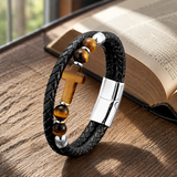 English Product Description for 21cm Stone Cross Leather Bracelet