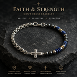 Cross Bracelet with Lapis Lazuli & Hematite — For Faith, Wisdom, and Steady Strength - side view
