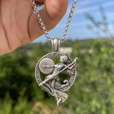 Athena Greek Goddess Pendant Necklace, Vintage Pure Tin Men’s Necklace