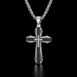 Brushed & Faceted Titanium Steel Cross Necklace – Modern Faith, Bold Devotion