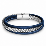 Navy Double-Wrap Bracelet with Silver-Tone Chain