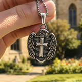 Eagle Cross Shield Pendant Necklace, Religious Faith Men’s Necklace