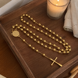 Gold Plated Stainless Steel Miraculous Medal Rosary Necklace