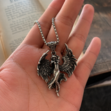 Vintage Archangel Stainless Steel Necklace, 3D Embossed Angel Pendant Box Chain for Men