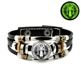St. Benedict's Exorcism Medal Luminous Braided Adjustable Snap Clasp Multi-Layer Bracelet - BGCOPPER