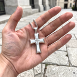 Brushed & Polished Stainless Steel Cross Necklace – Minimalist Faith, Everyday Devotion