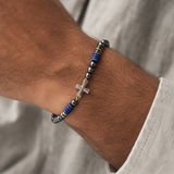 Cross Bracelet with Lapis Lazuli & Hematite — For Faith, Wisdom, and Steady Strength - product view
