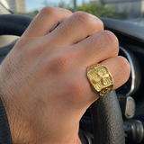 Triple Sides Embossed Cross Hammered Texture Stainless Steel Men’s Signet Ring