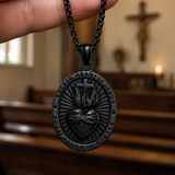 Two Tone Gold Silver Sacred Heart of Jesus Oval Stainless Steel Necklace