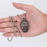 Men's Stainless Steel Cubic Zircnia Eyes Engraved Skull Pendant Necklace - BGCOPPER