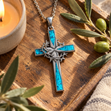 Faith Through Every Thorn – Turquoise Cross Necklace with Crown of Thorns | Christian Jewelry Gift