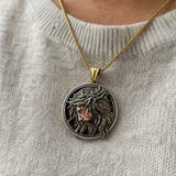 Vintage 3D Enamel Crown of Thorns Jesus Face Medallion Stainless Steel Necklace