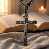 Jesus Crucifixion S925K Silver Crucifix Pendant- with 5mm Titanium Cuban Chain