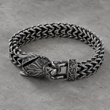 Viking Wolf Head Double Row Thick Stainless Steel Bracelet