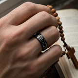 Two-Tone Tire Tread Pattern Mens Stainless Steel Band Ring
