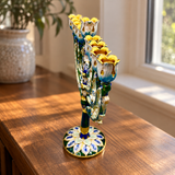 Vintage Floral Enamel Hanukkah Menorah – 9 Branch Candle Holder