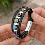 Double Layer Braided Leather 7 Chakra Natural Healing Stone Bracelet