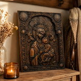 Our Lady of Perpetual Help Wood Art - Hand-Carved Catholic Gift - Mother Mary Comfort Figure