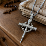 Nail Cross Crown of Thorns Necklace – Faith, Redemption & Timeless Strength - side view