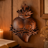 Holy Family Three Sacred Hearts Wooden Wall Decoration - craftsmanship detail
