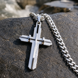 Two‑Tone Textured Stainless Steel Men’s Cross Necklace