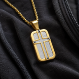 Men's Cross Dog Tag Necklace, Stainless Steel Faith Pendant