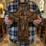 The Ascension Cross - Hand-Carved Jesus Crucifix with Holy Spirit Dove