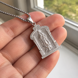 Our Lady of Guadalupe Temple‑Style Rhinestone Inlaid Stainless Steel Necklace