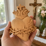 Holy Family Three Sacred Hearts Wooden Wall Decoration - side view