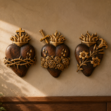 Holy Family Three Sacred Hearts Wooden Wall Decoration - size and finish detail