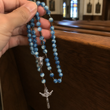 Hand Woven Holy Trinity Crucifix Mary Holy Medal Blue Rosary - design detail