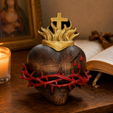 Holy Family Three Sacred Hearts Wooden Wall Decoration - side view
