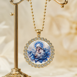 Blue Floral Madonna & Child Pendant Necklace